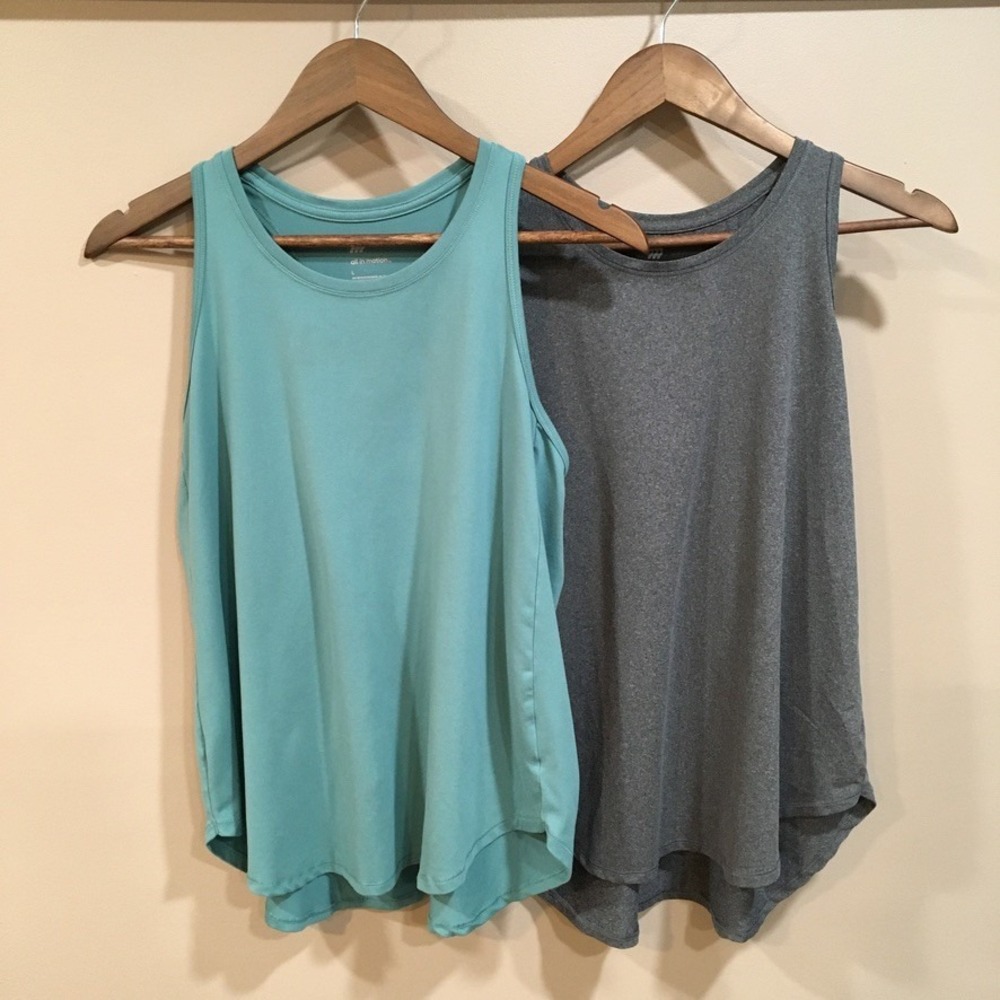 Lot 2 All in Motion Active Tank Tops Bundle Womens L Green Gray Gym Workout Run